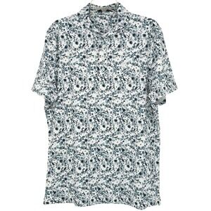 G/Fore Mens Golf Polo Shirt Bird Floral Print Size L Rounded Collar Statement